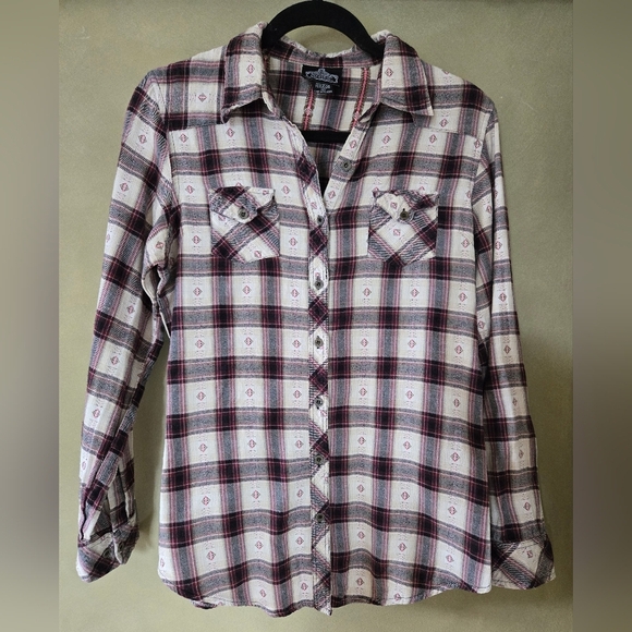 Angie | Red and Cream Plaid Shirt, Size L - Picture 1 of 5